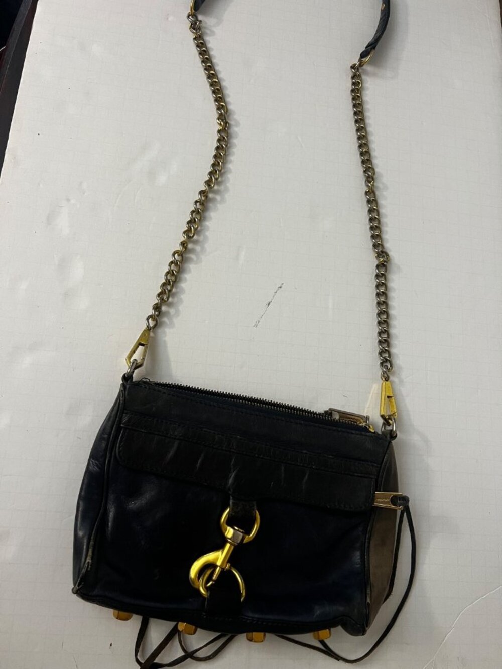Rebecca Minkoff Mini Mac Leather Crossbody Bag Black Gold Hardware Distressed